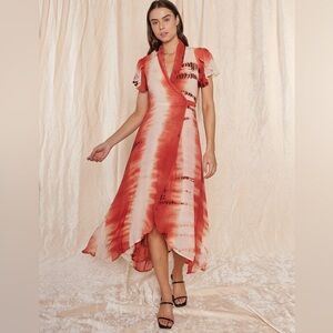 ANTHROPOLOGIE RAGA RAVI TIE DYE MIDI MAXI SHORT SLEEVE WRAPPED DRESS SIZE SMALL